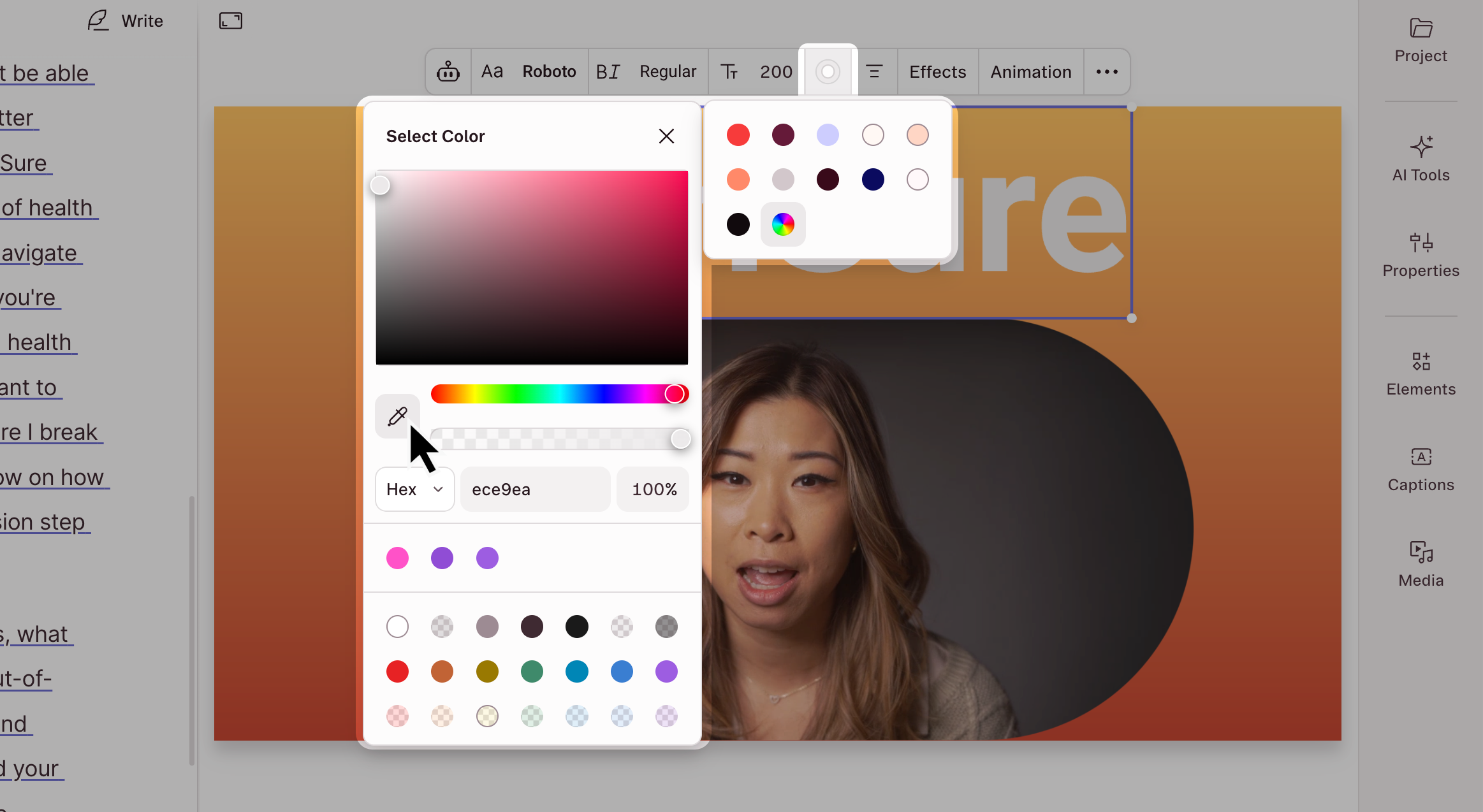 Eyedropper icon in the Fill picker swatch grid.