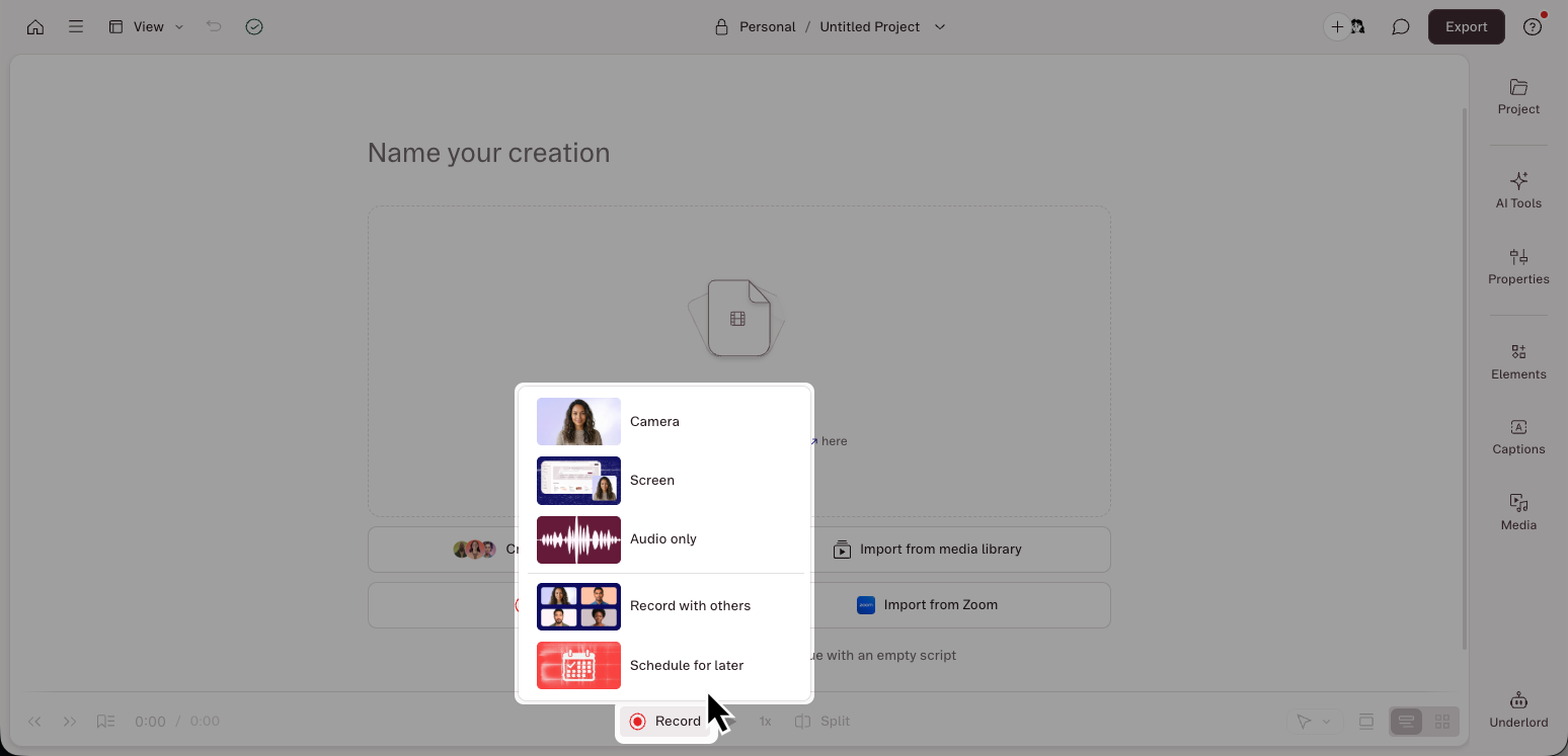 Record with others option from the project editor