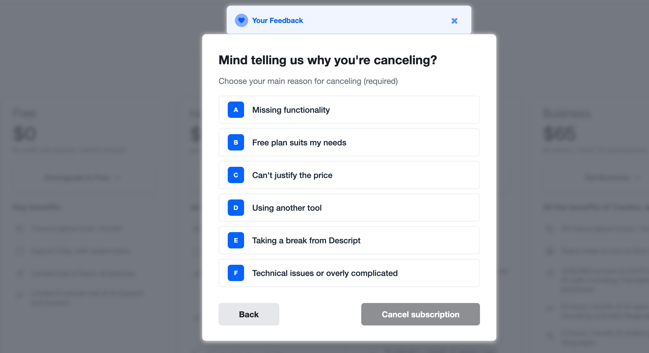 Confirm cancellation