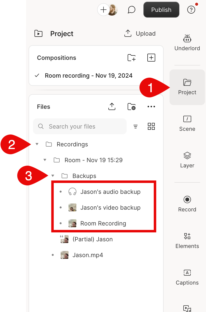 Backup files in project panel