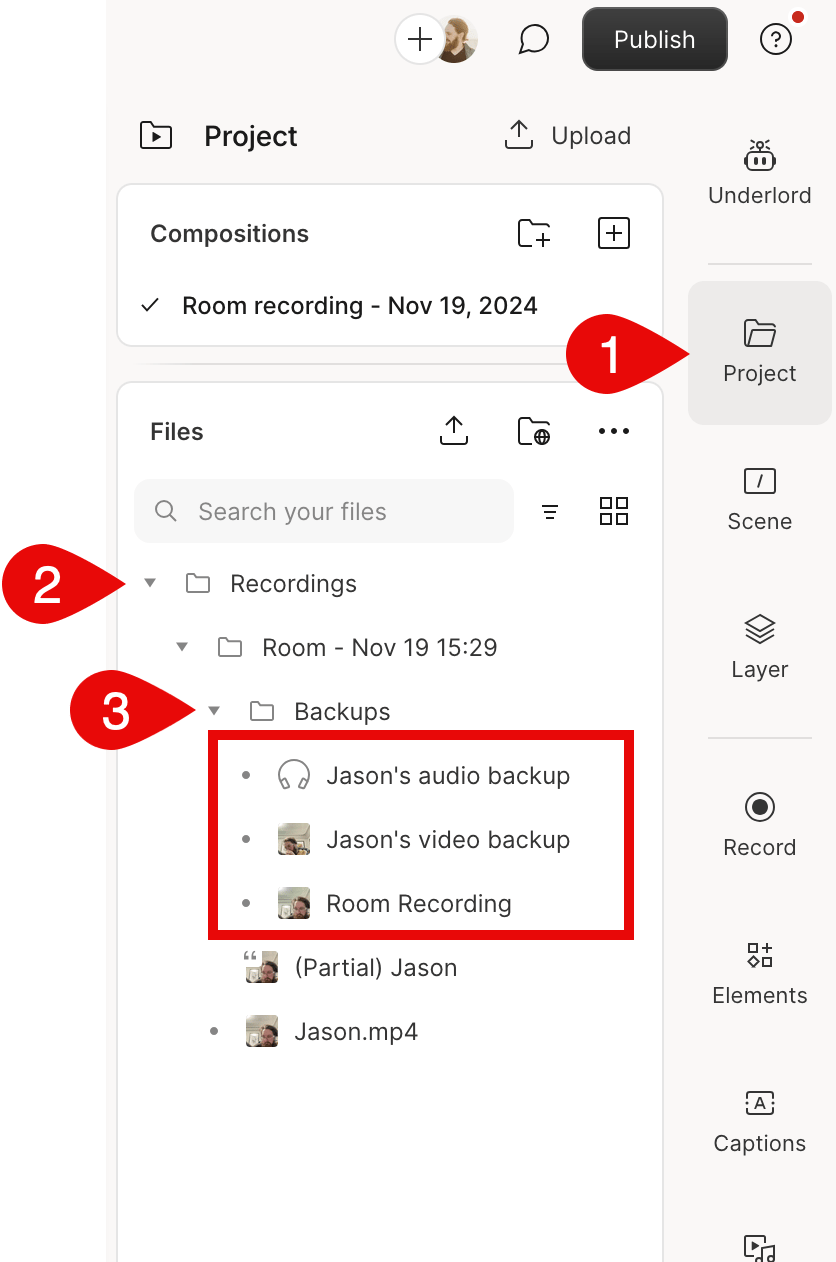 Backup files in project panel