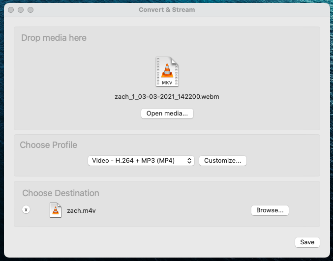 VLC Convert & Stream settings