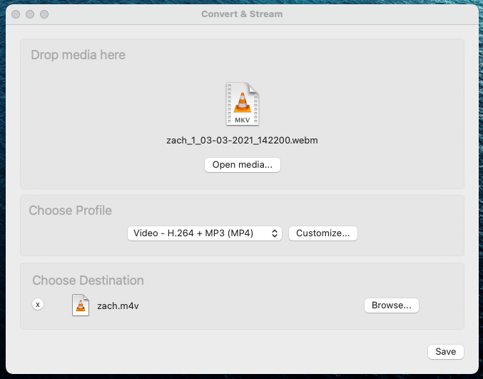 VLC Convert & Stream settings