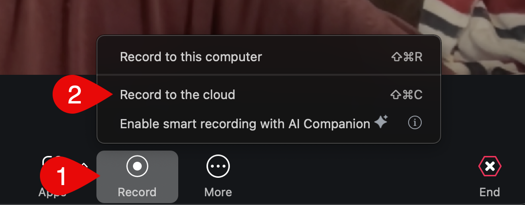 Zoom option to record to the cloud