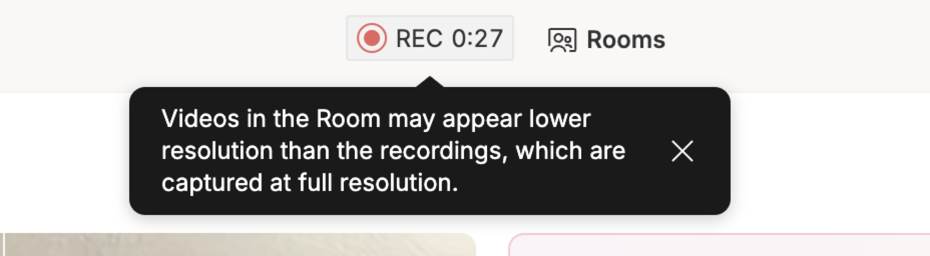 Timer showing elapsed recording time in Descript Rooms