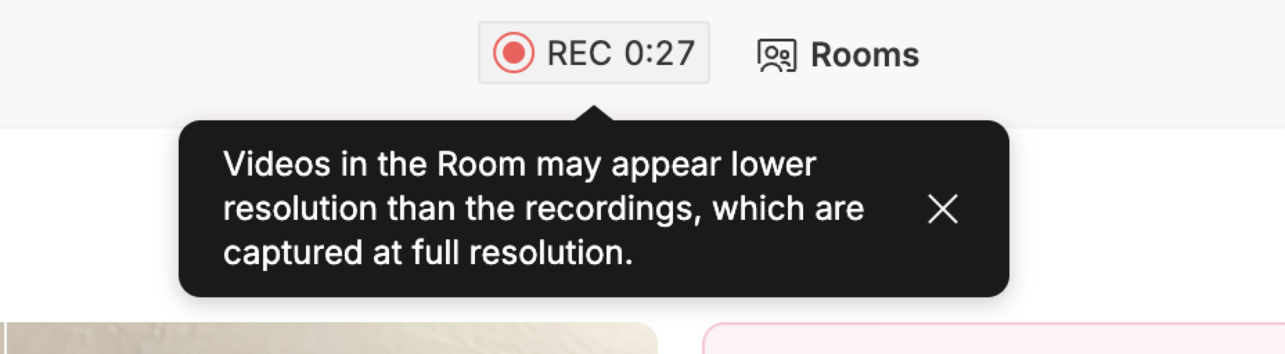 Timer showing elapsed recording time in Descript Rooms