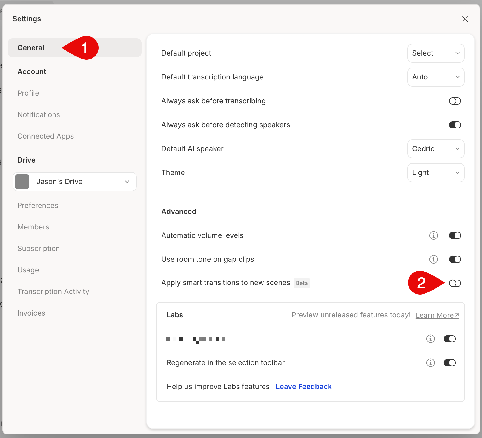 Smart Transitions toggle in App Settings