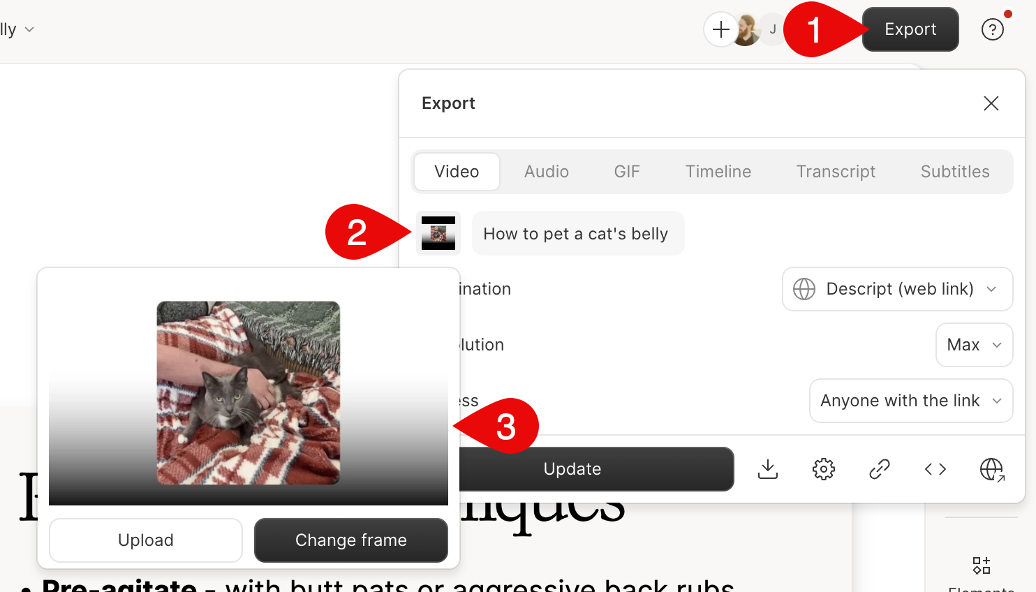Export window with thumbnail option