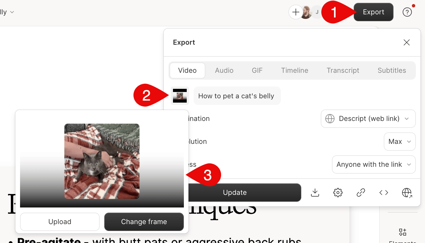 Export window with thumbnail option