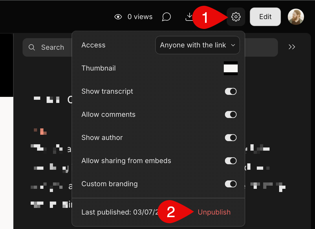 Unpublish option in the Settings menu
