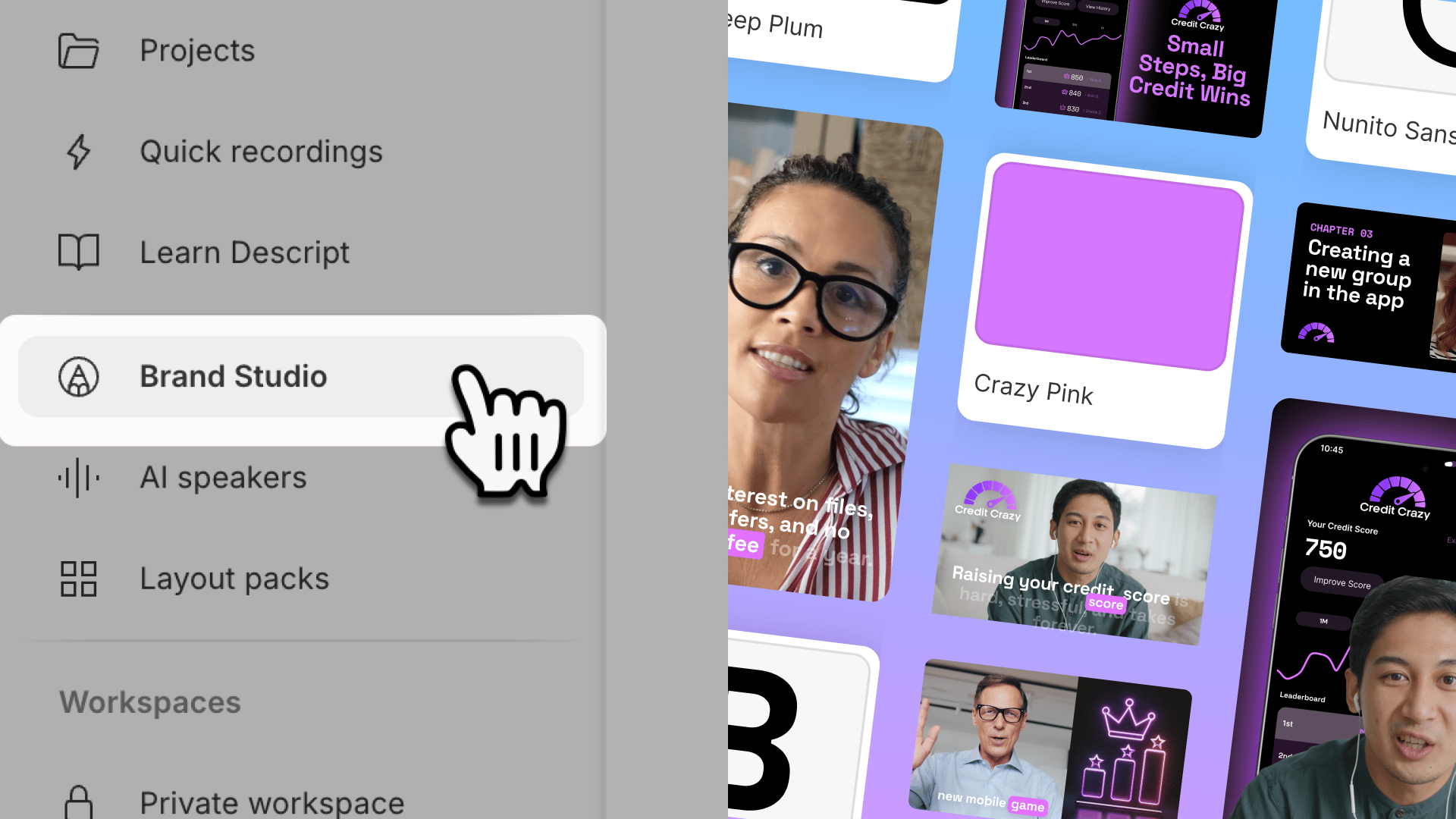 Brand Studio hero image illustrating brand assets managed in Descript