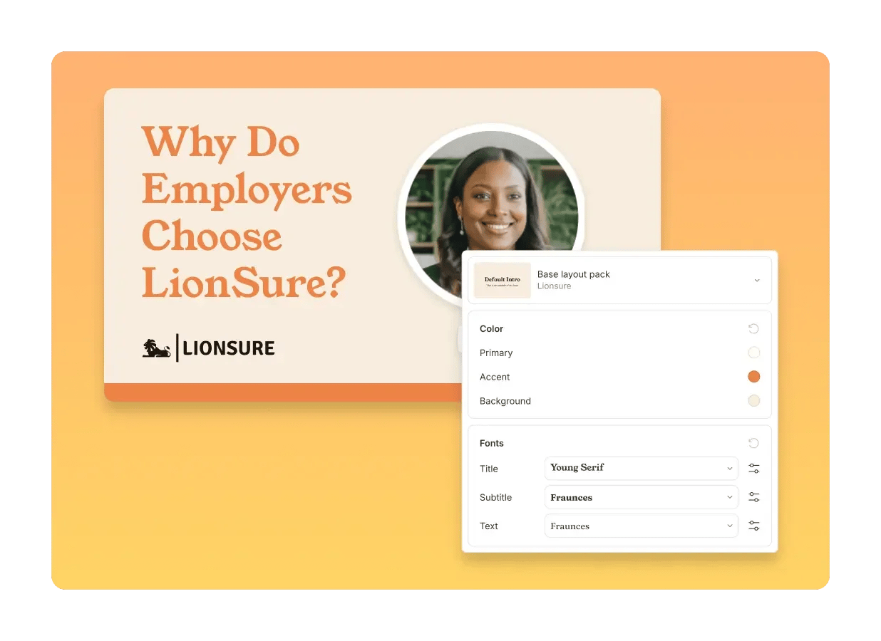 Brand Studio Assets tab in Descript showing custom fonts, colors, and share page branding options