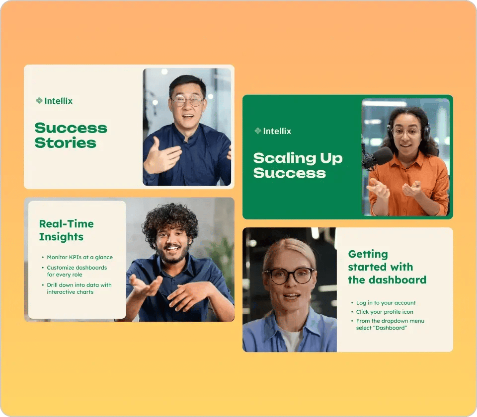 Branded layout packs in Descript showing consistent colors and fonts