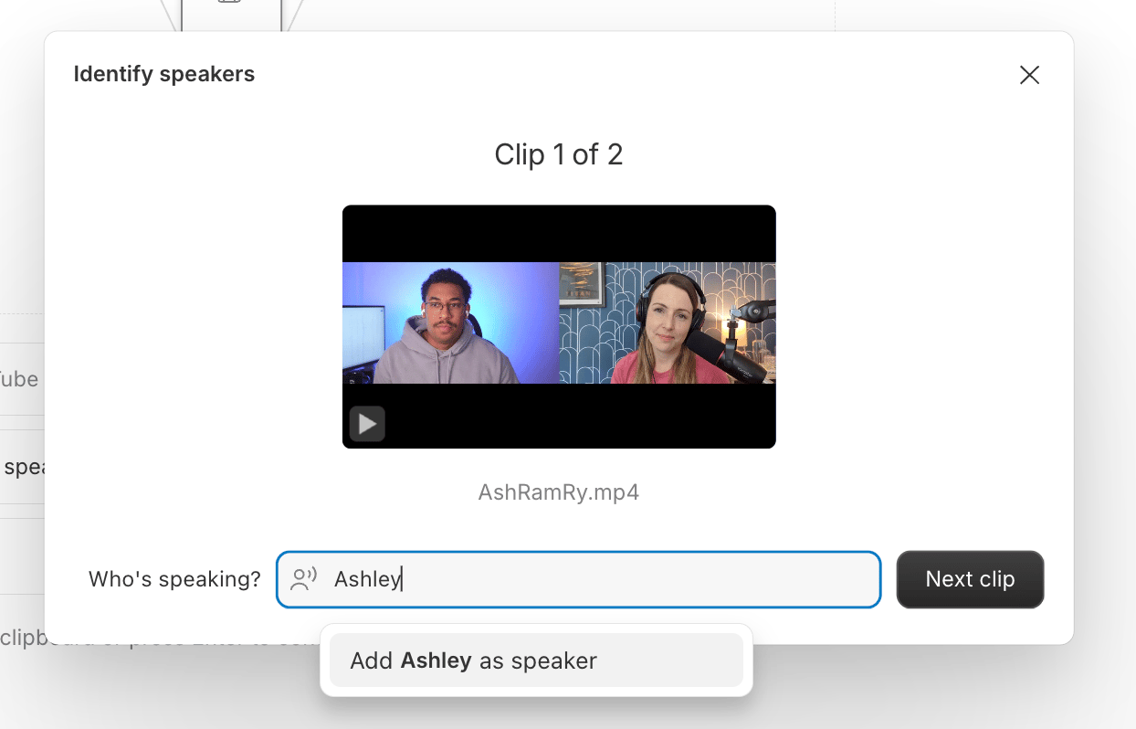 Add speaker name dialog in Descript