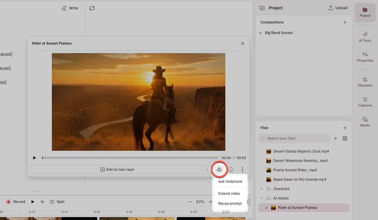 AI-generated project file options menu