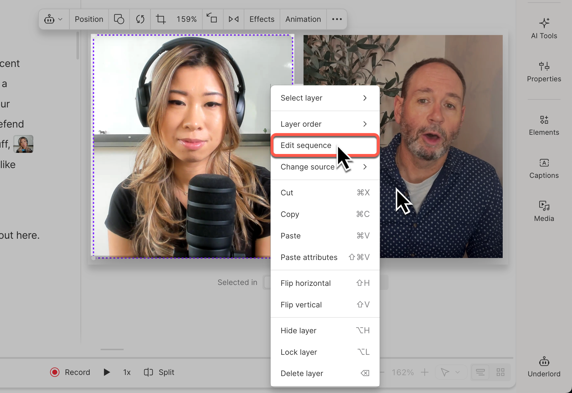 Edit sequence from canvas