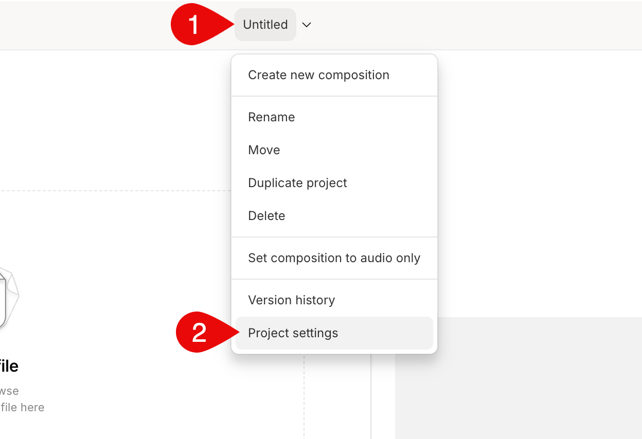 Composition dropdown menu with Project settings option