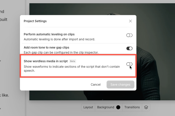 Project settings toggle for wordless media