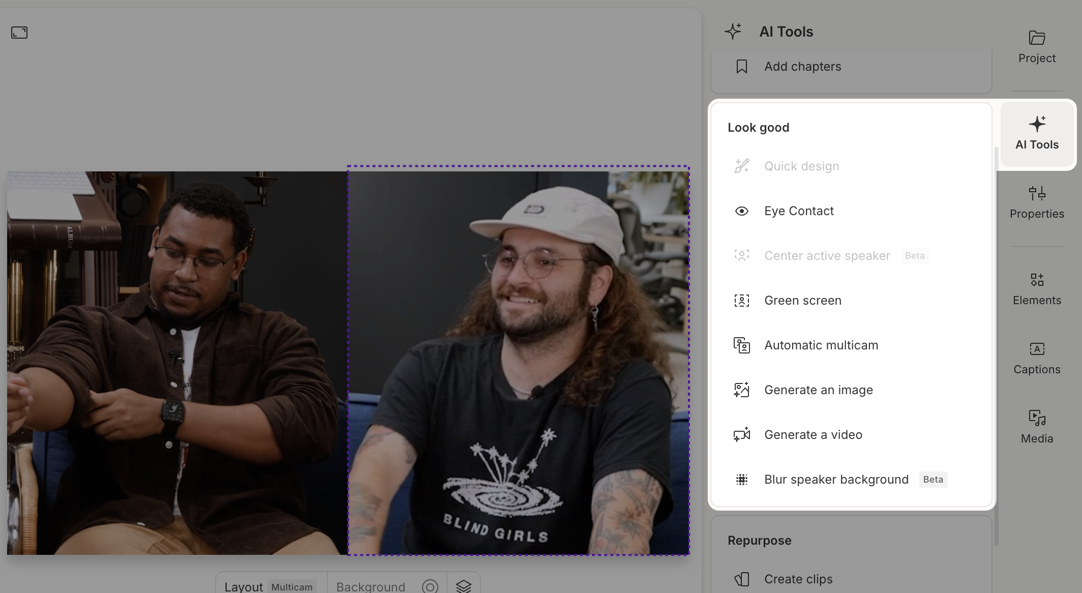 The Look Good panel inside the AI Actions panel