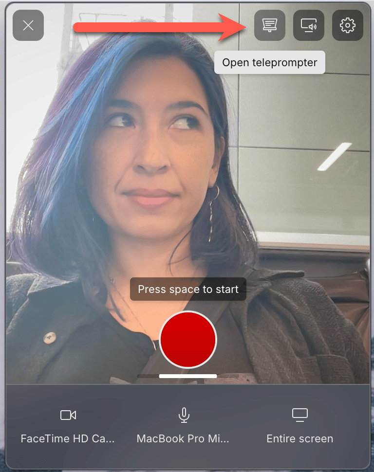 teleprompter button location in Screen Recorder
