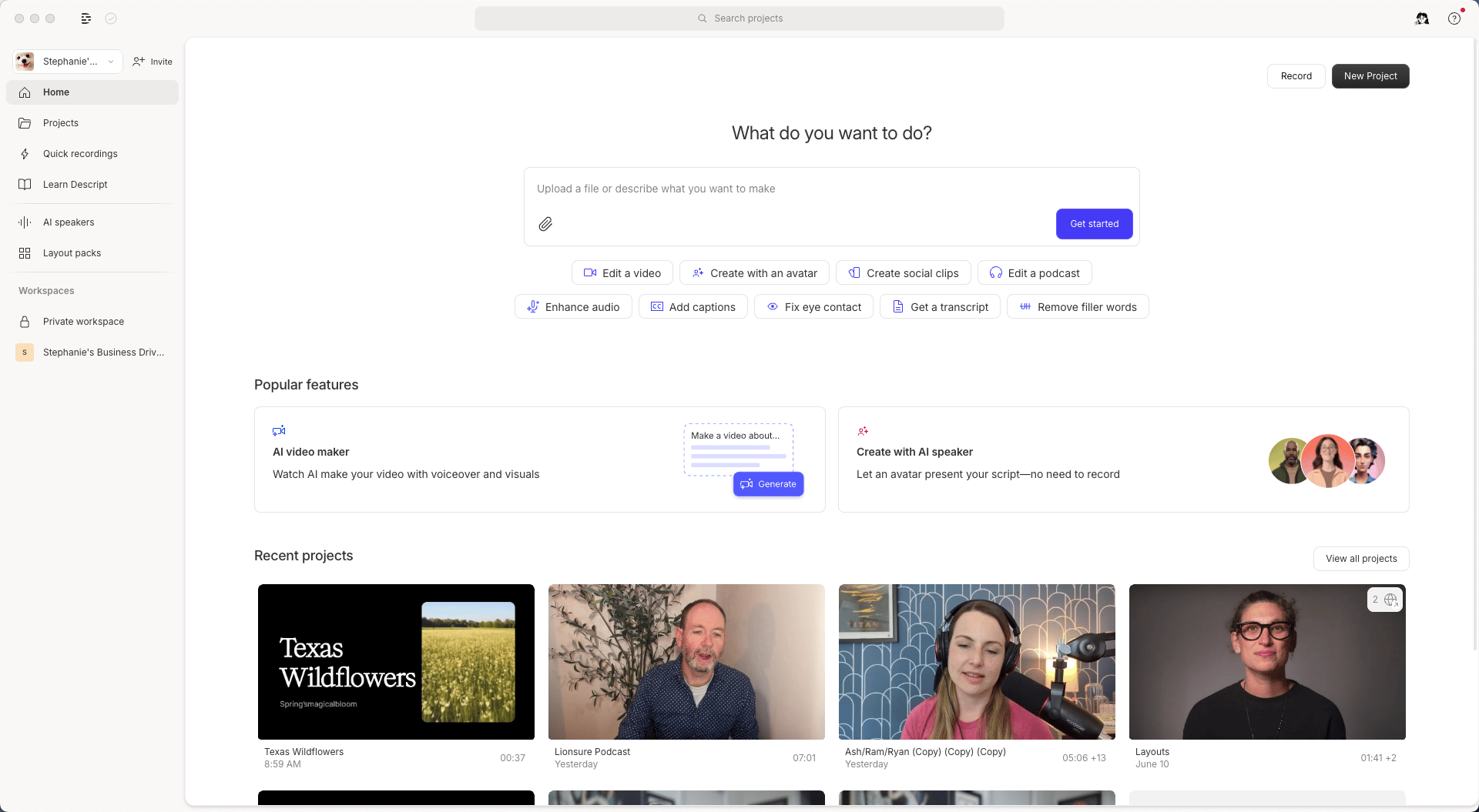 A screenshot of the Drive View in Descript