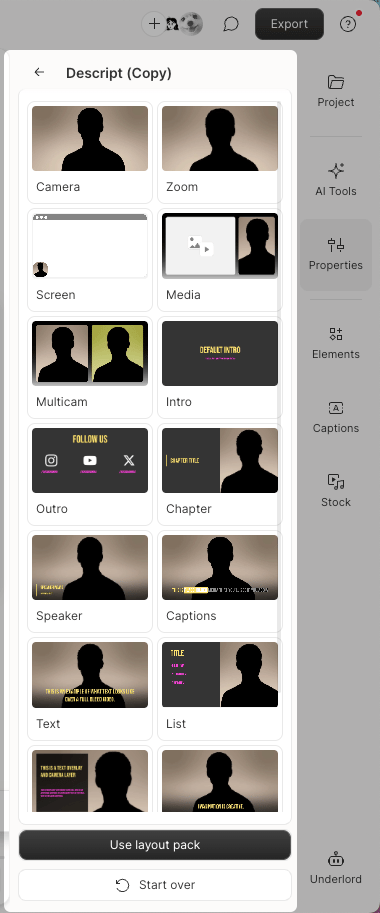 Layout preview screen with example tiles. Press Esc to close.