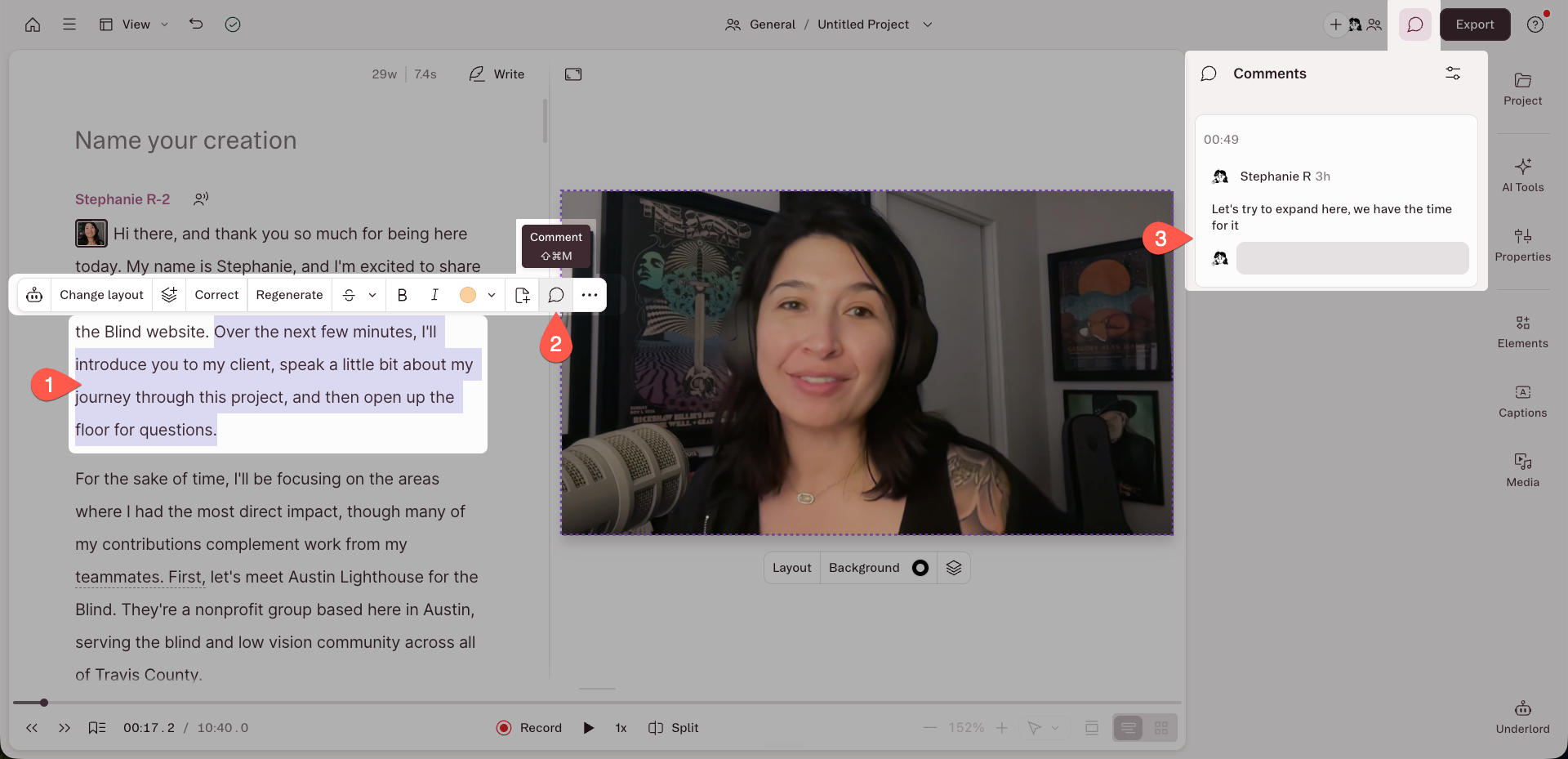 Comments Project Steps