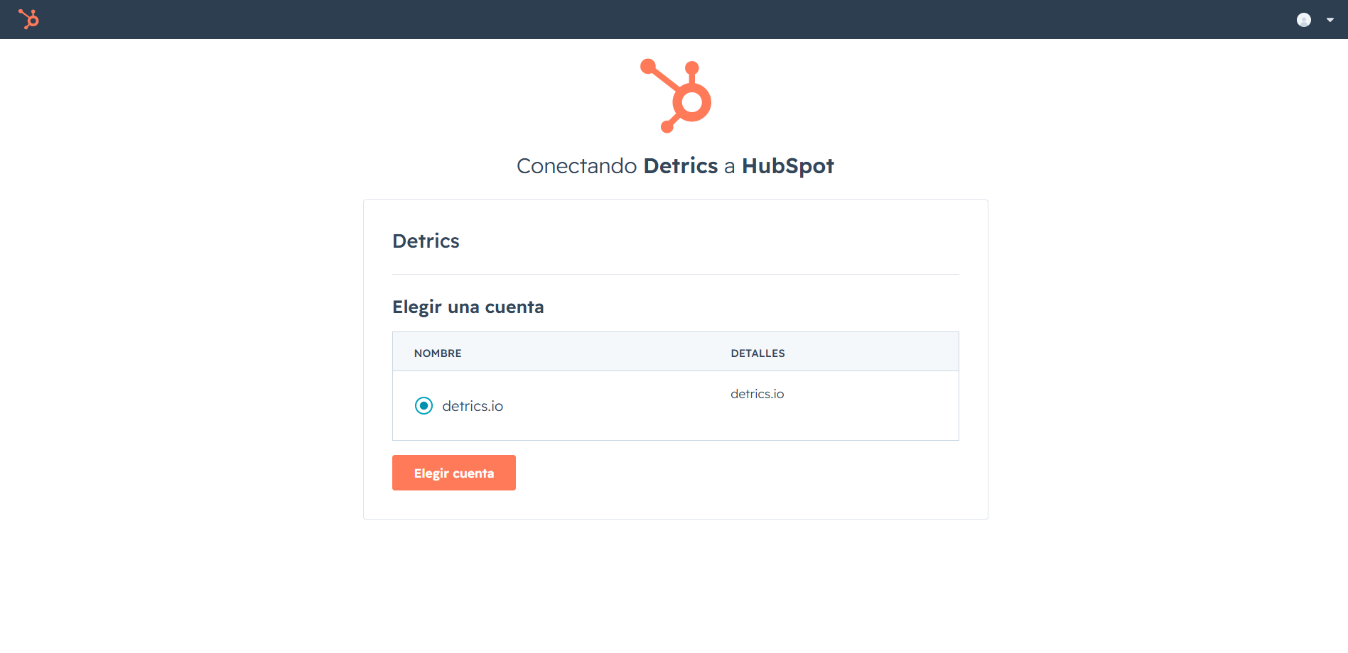 HubSpot OAuth authorization screen for Detrics