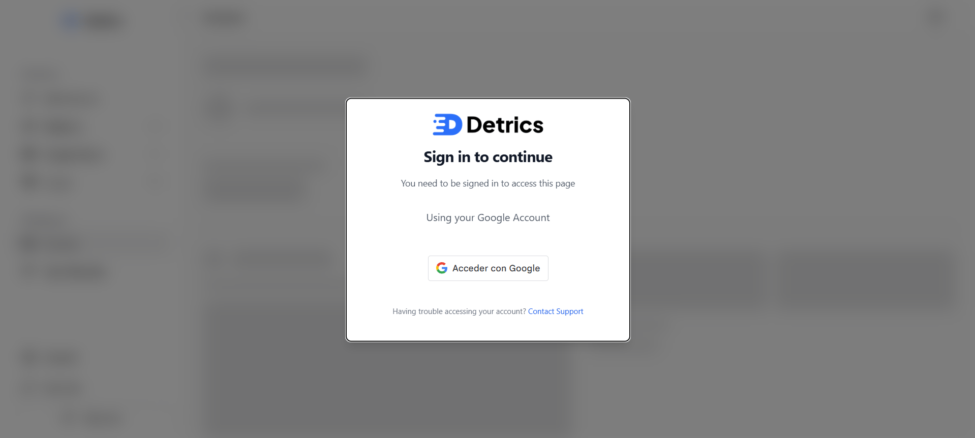 Sign in to Detrics with Google