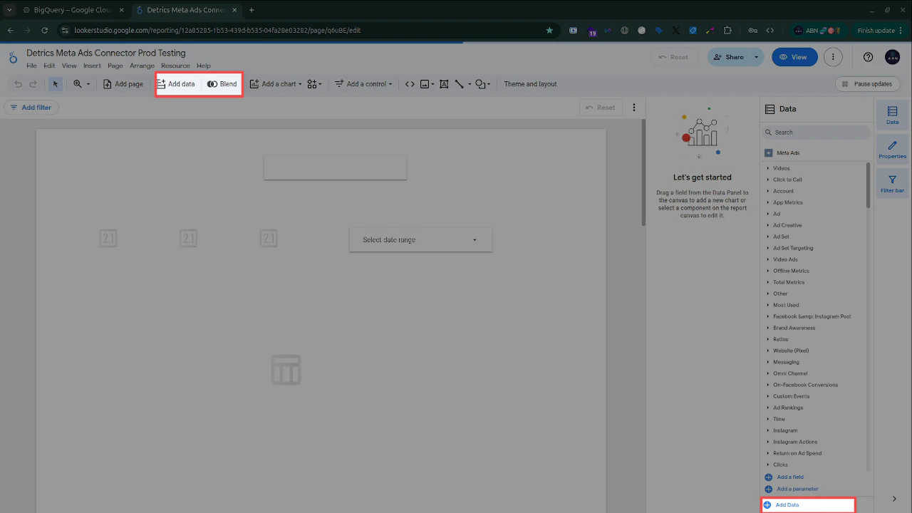 Add Data button highlighted at the bottom-right of the Data panel