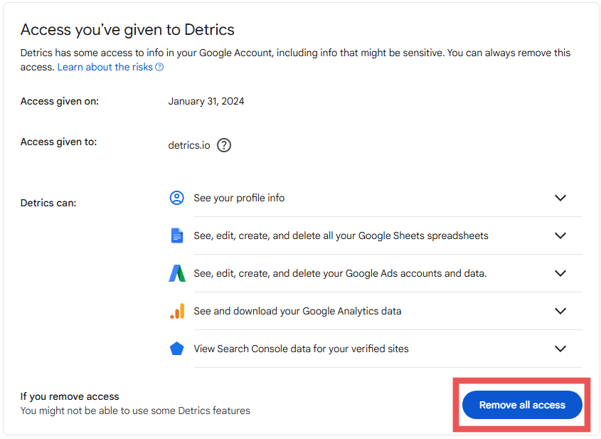 Revoke Detrics Access
