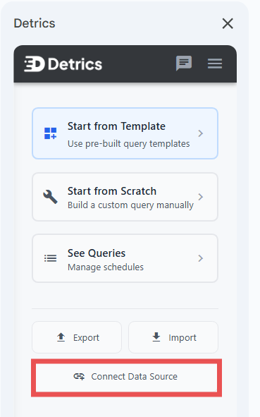 Detrics Connect Data Source Button