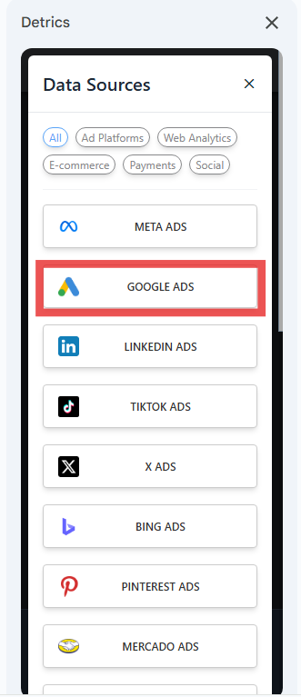 Select Google Ads Data Source