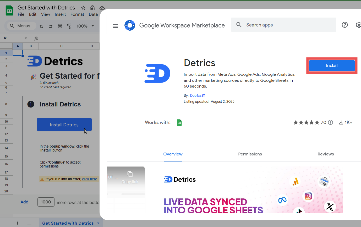 Install Add-on Popup