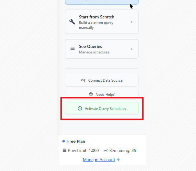 Query Schedules button in Google Sheets