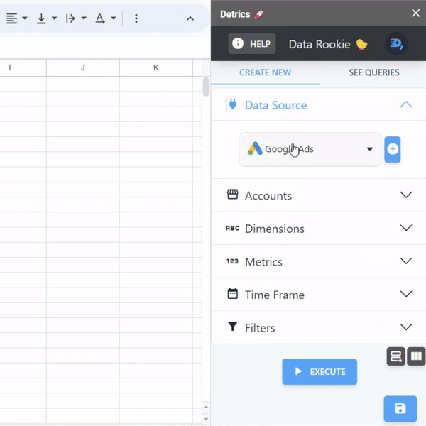 Detrics Google Sheets Query Count Example