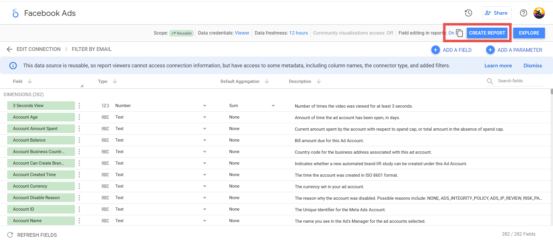 Create report button