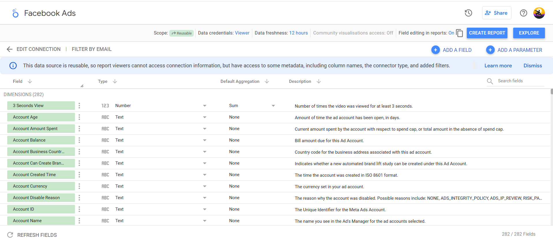 Dimension view in Looker Studio