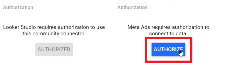 Authorize Meta connection button