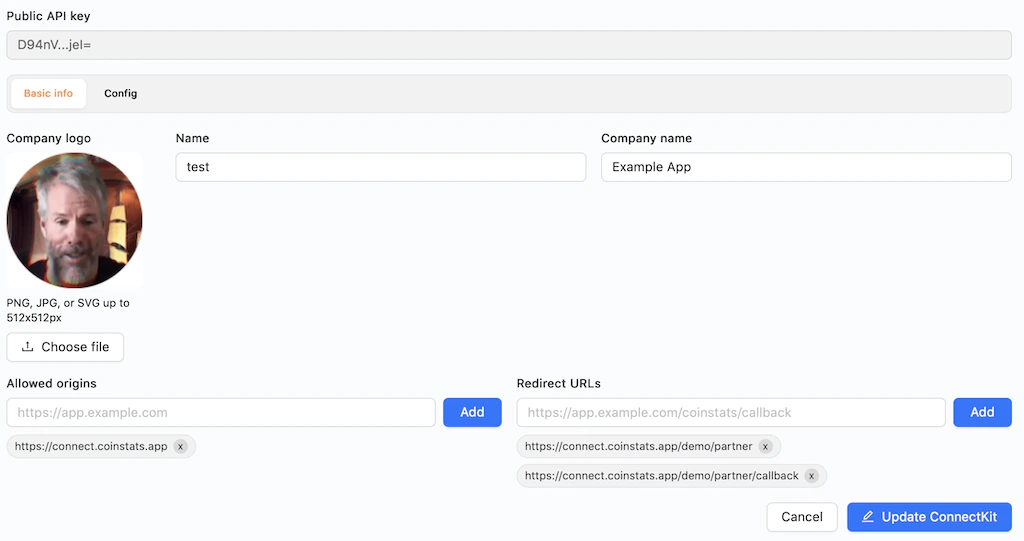 Create ConnectKit form screenshot