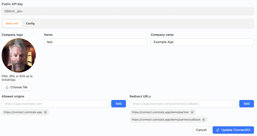 Create ConnectKit form screenshot