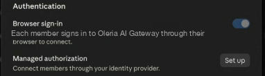 The Authentication section of the Connector details dialog with Browser sign-in turned on