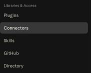 The Libraries & Access group in the Claude admin settings navigation, with Connectors selected