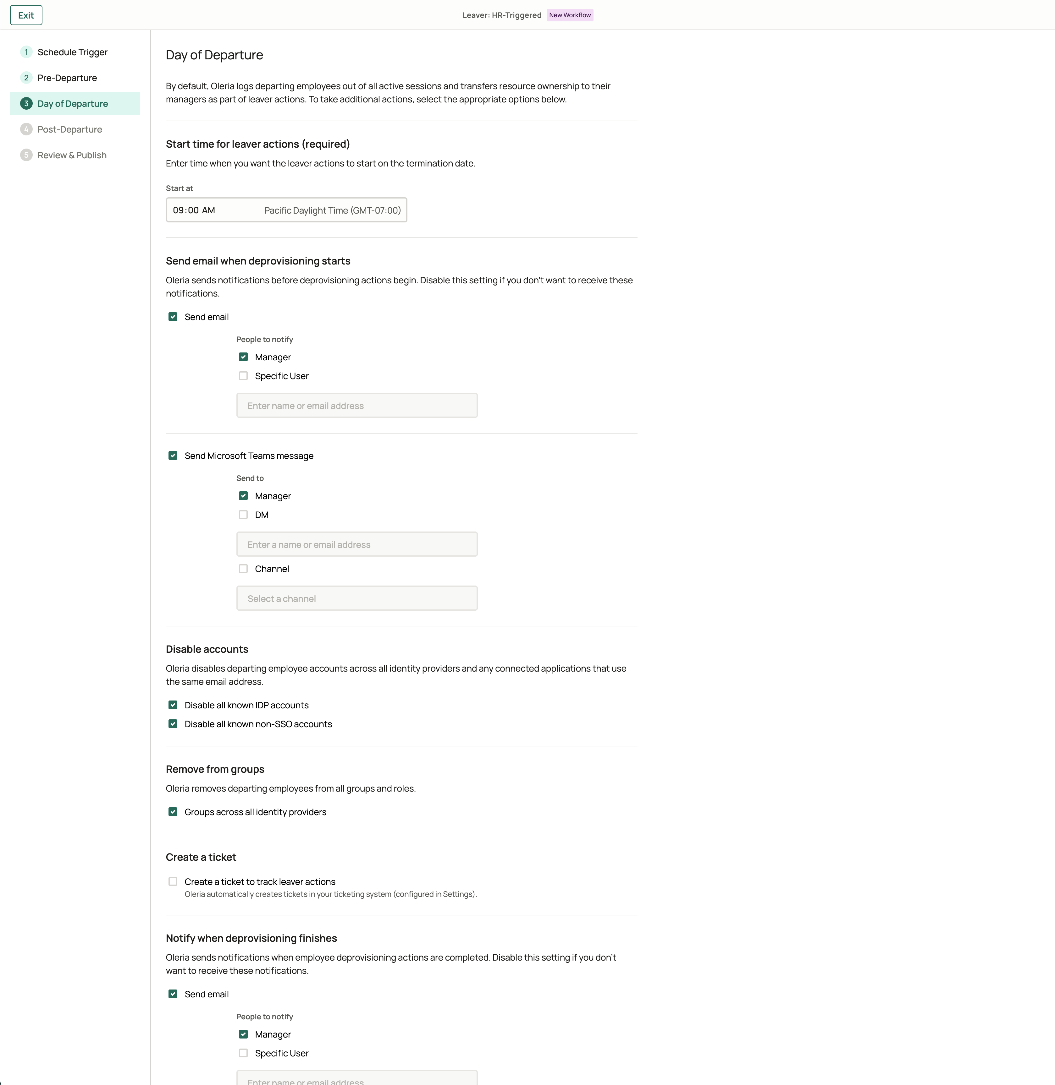 Leaver lifecycle day of depature configuration step