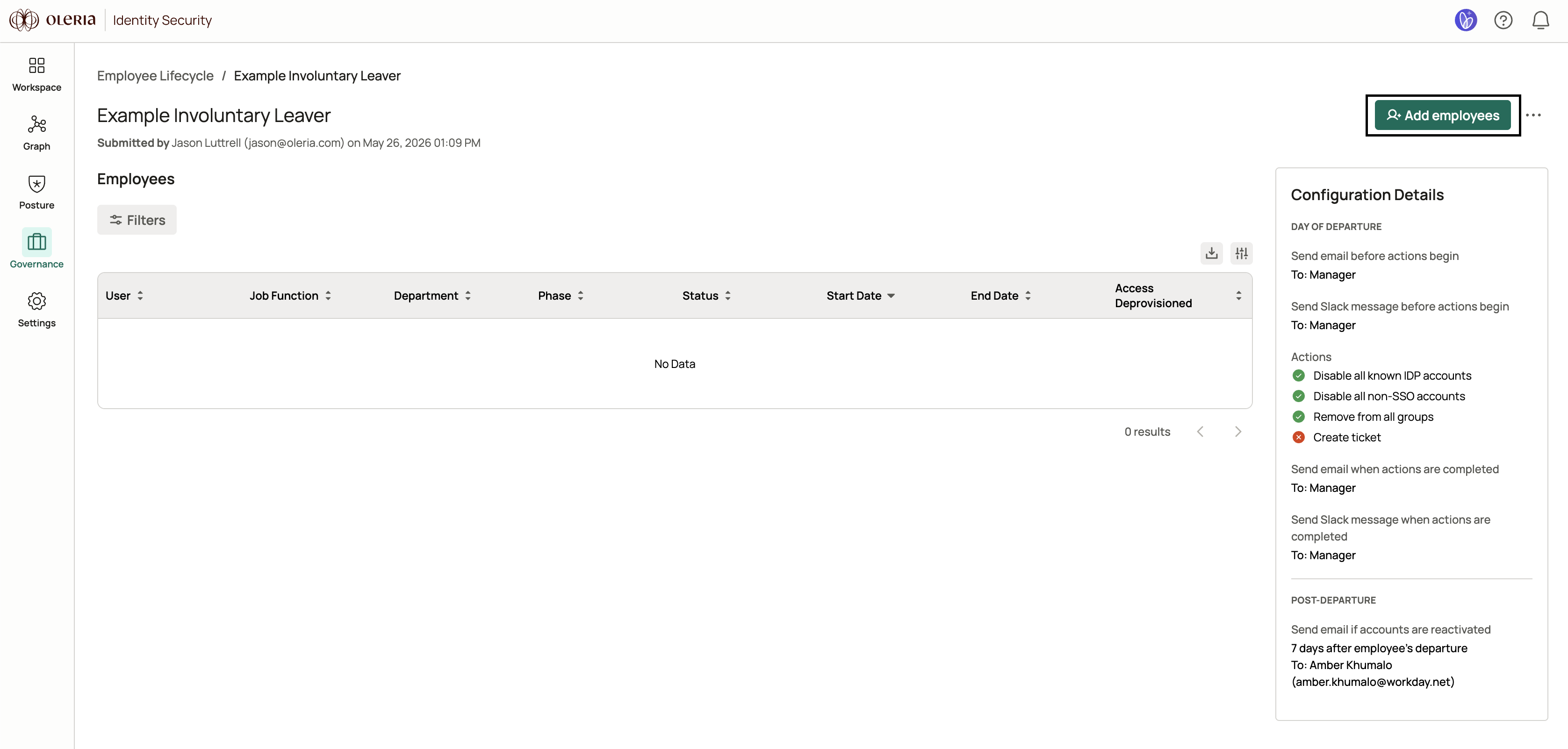 Add employees button on the lifecycle details page