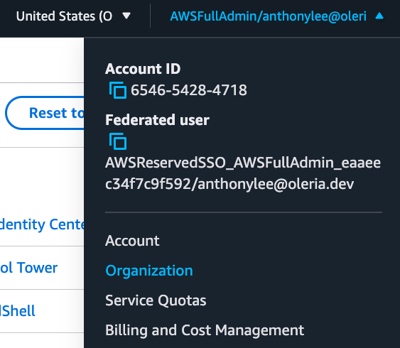 Select the user on the top right corner, and select Organization