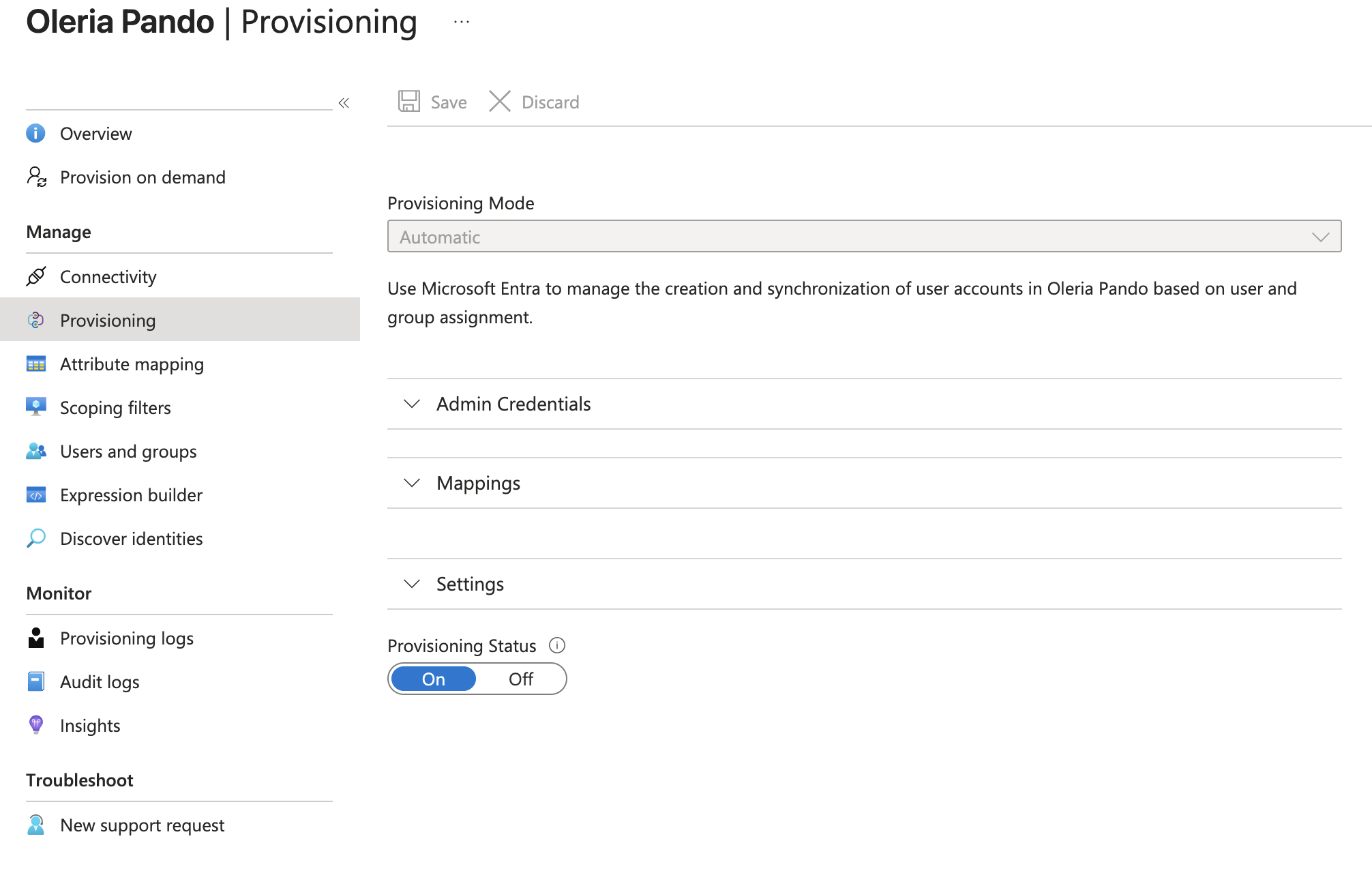 Image showing Entra Provisioning section