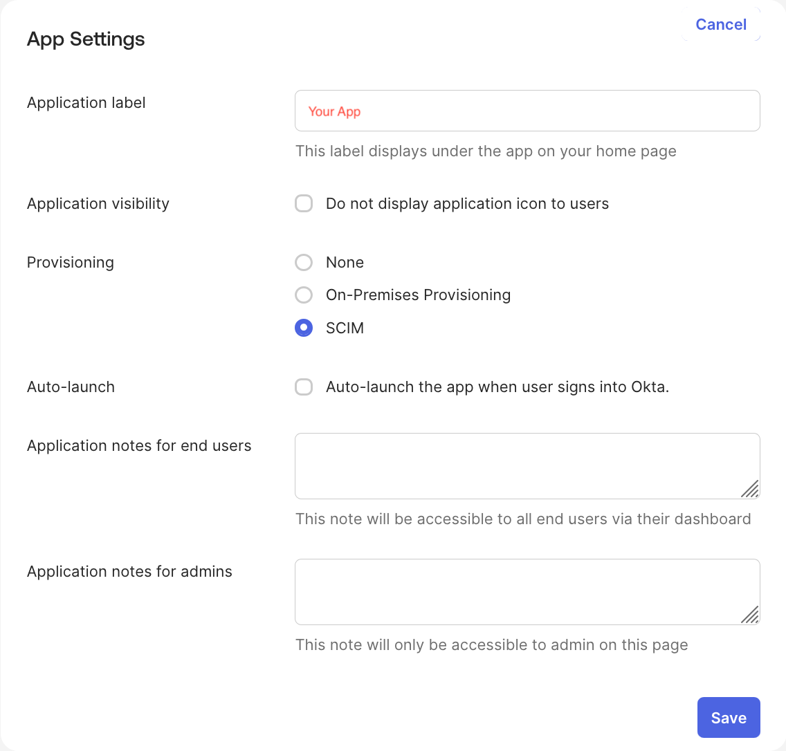 Image showing the expected Provisioning radio group in App Settings