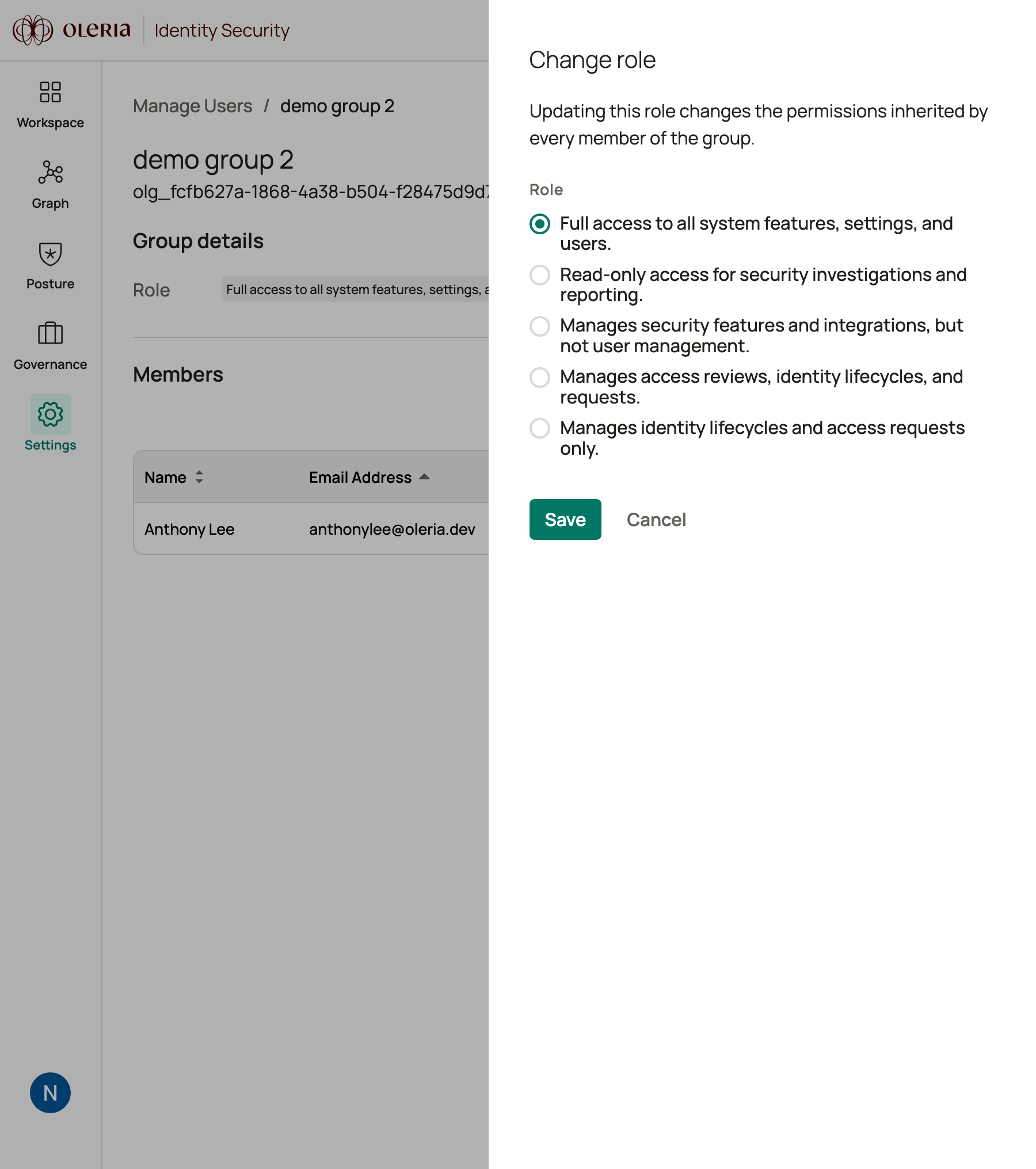 Image of the Change role dialog
