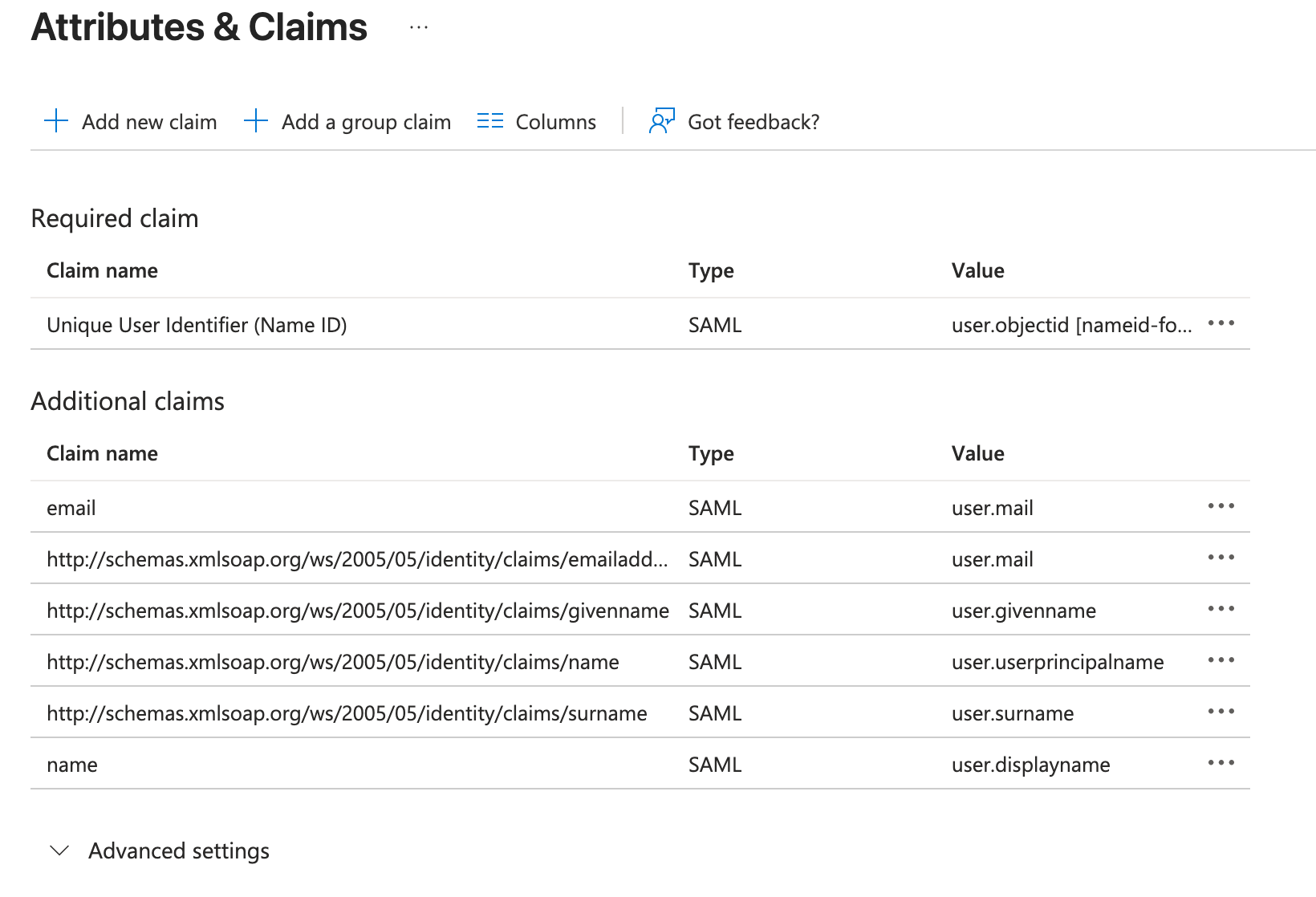 Image showing Attributes & Claims in Entra